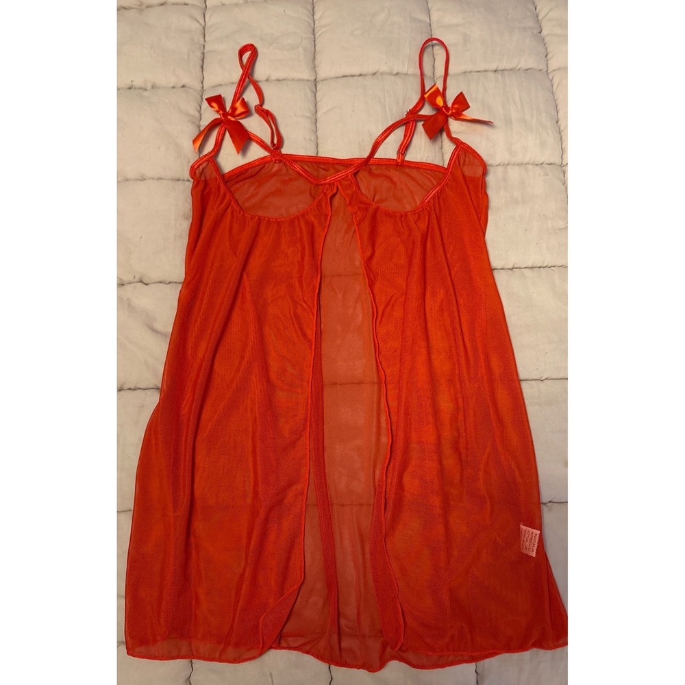 NEW Women Red Sheer‎ Mesh Open Cup Babydoll Lingerie Bow Strap, Size XXL